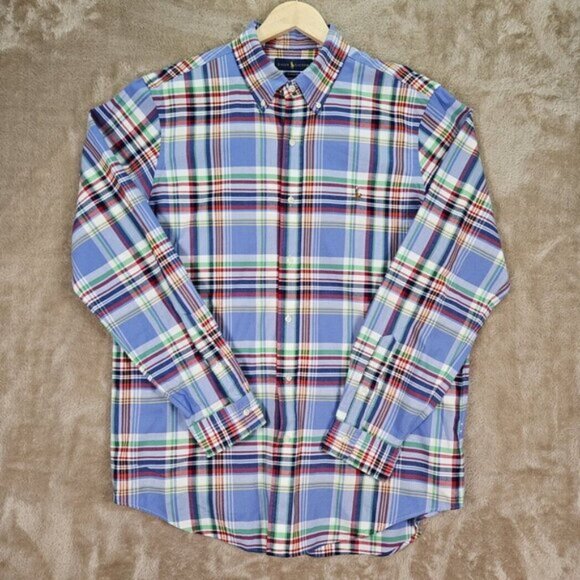Ralph Lauren Dress Shirt Classic Fit Plaid Mens Sz L Oxford Long Sleeve Colorful - Picture 2 of 10